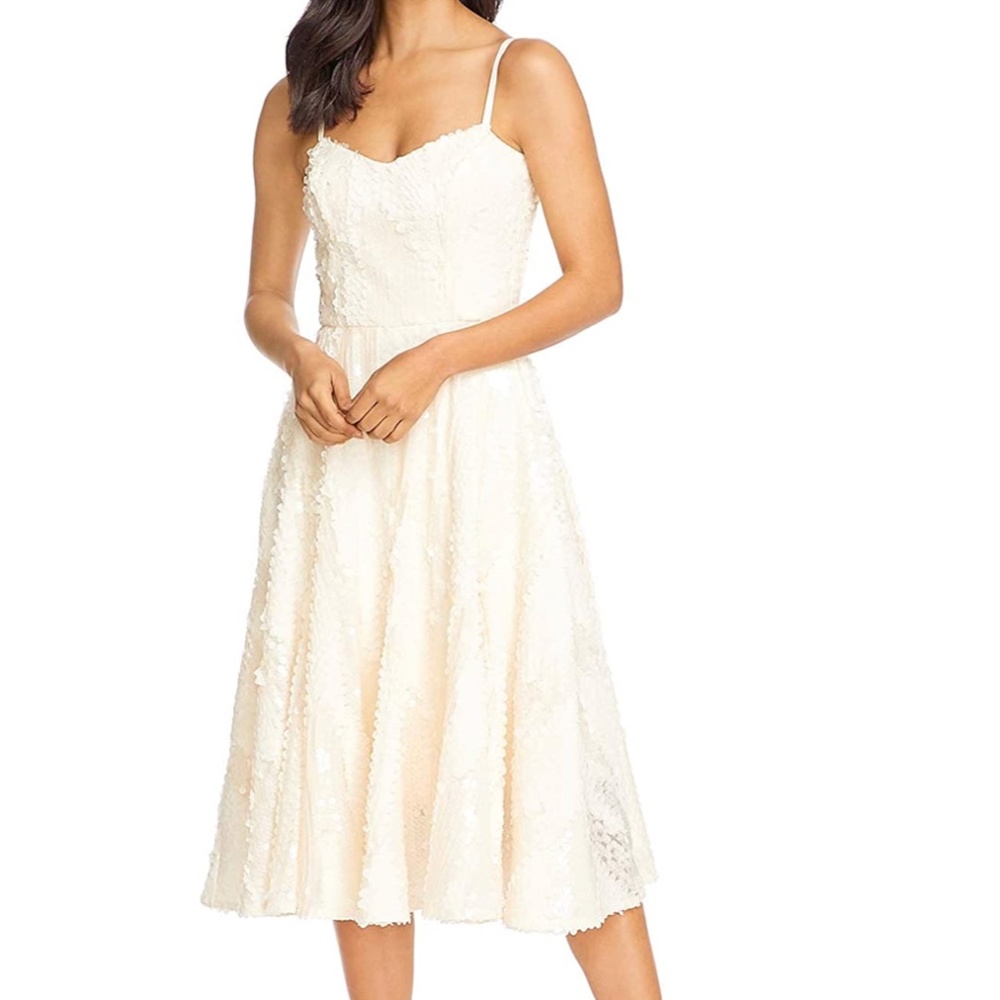 NEW Dress the Population Flora Sequin Dress, Cream Size XS
